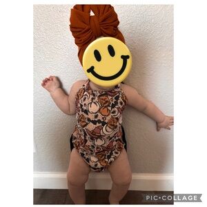 Pumpkin Print Fringe Halter Outfit